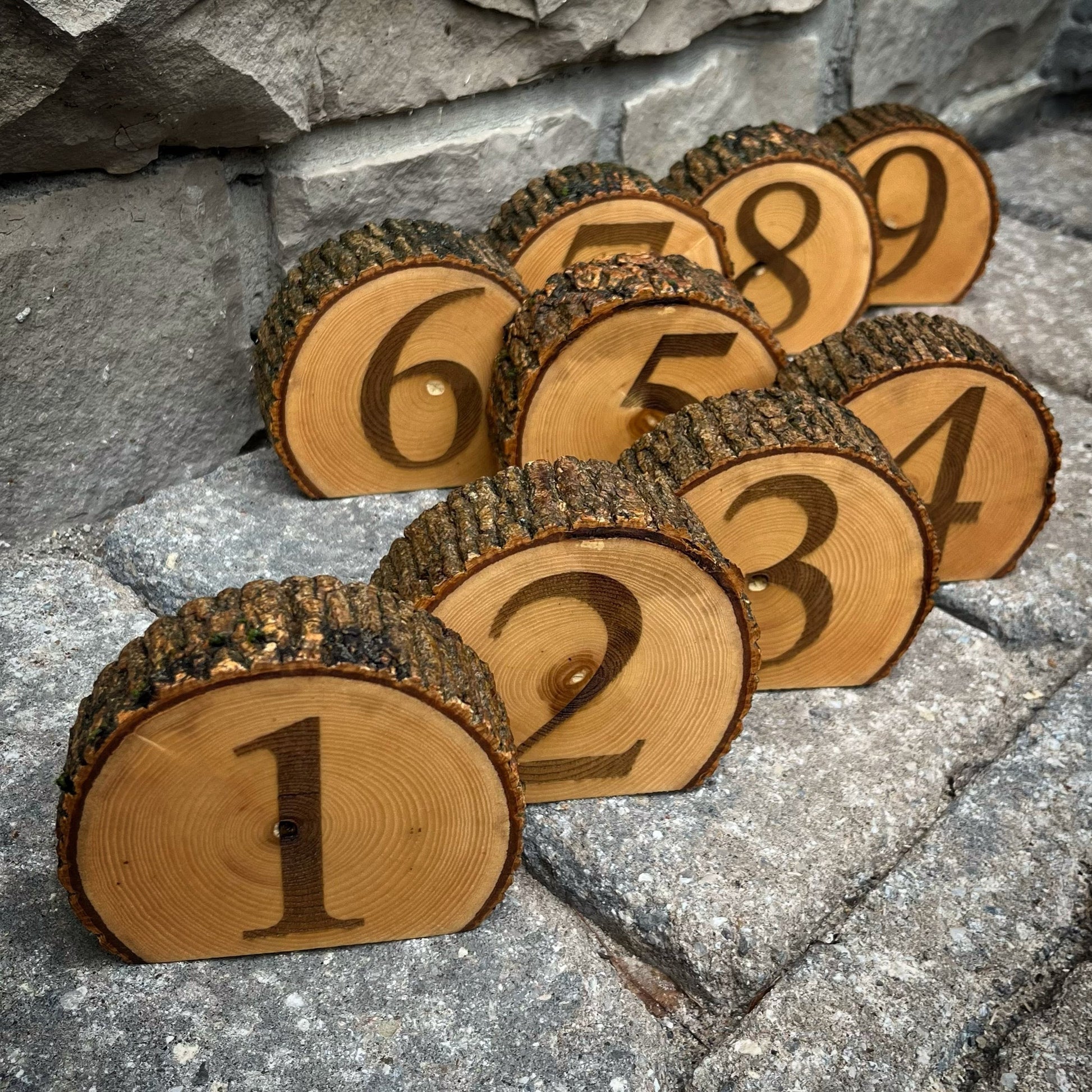 live-edge ash table numbers laser engraved numbers 1-9