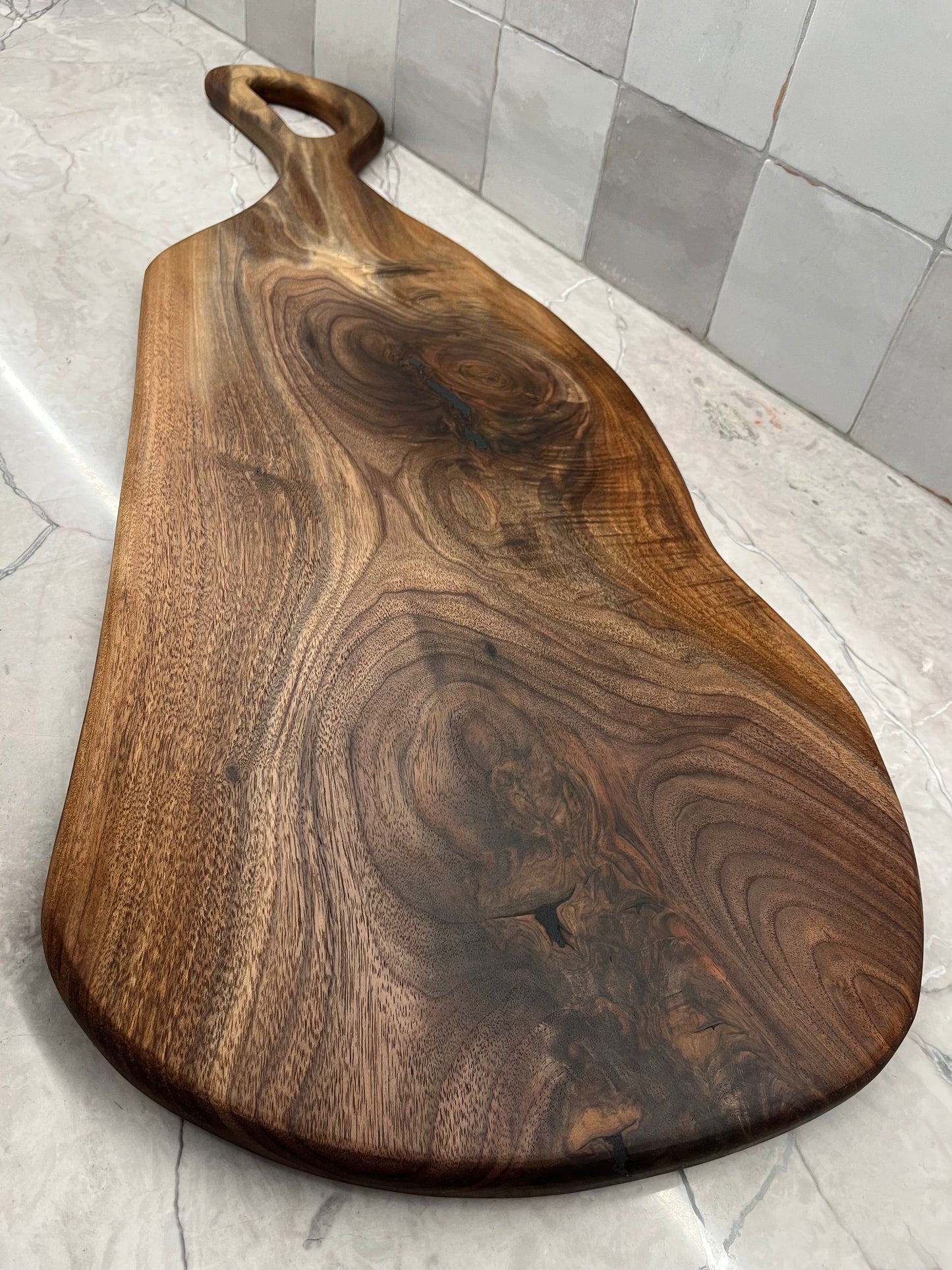 38” x 12” Black Walnut Live-Edge Charcuterie Board