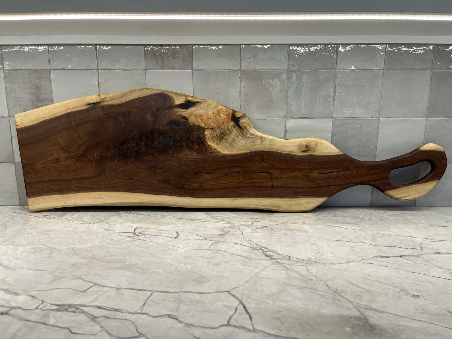 46”x 9” to 12” Black Walnut Live-Edge Charcuterie Board