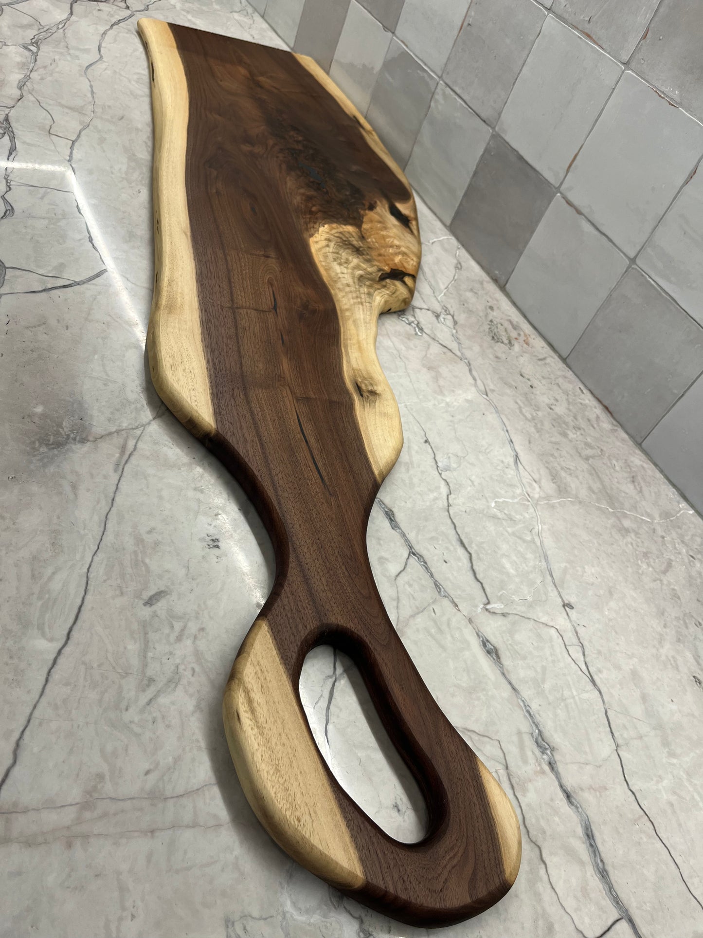 46”x 9” to 12” Black Walnut Live-Edge Charcuterie Board