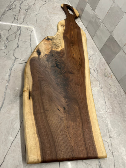 46”x 9” to 12” Black Walnut Live-Edge Charcuterie Board