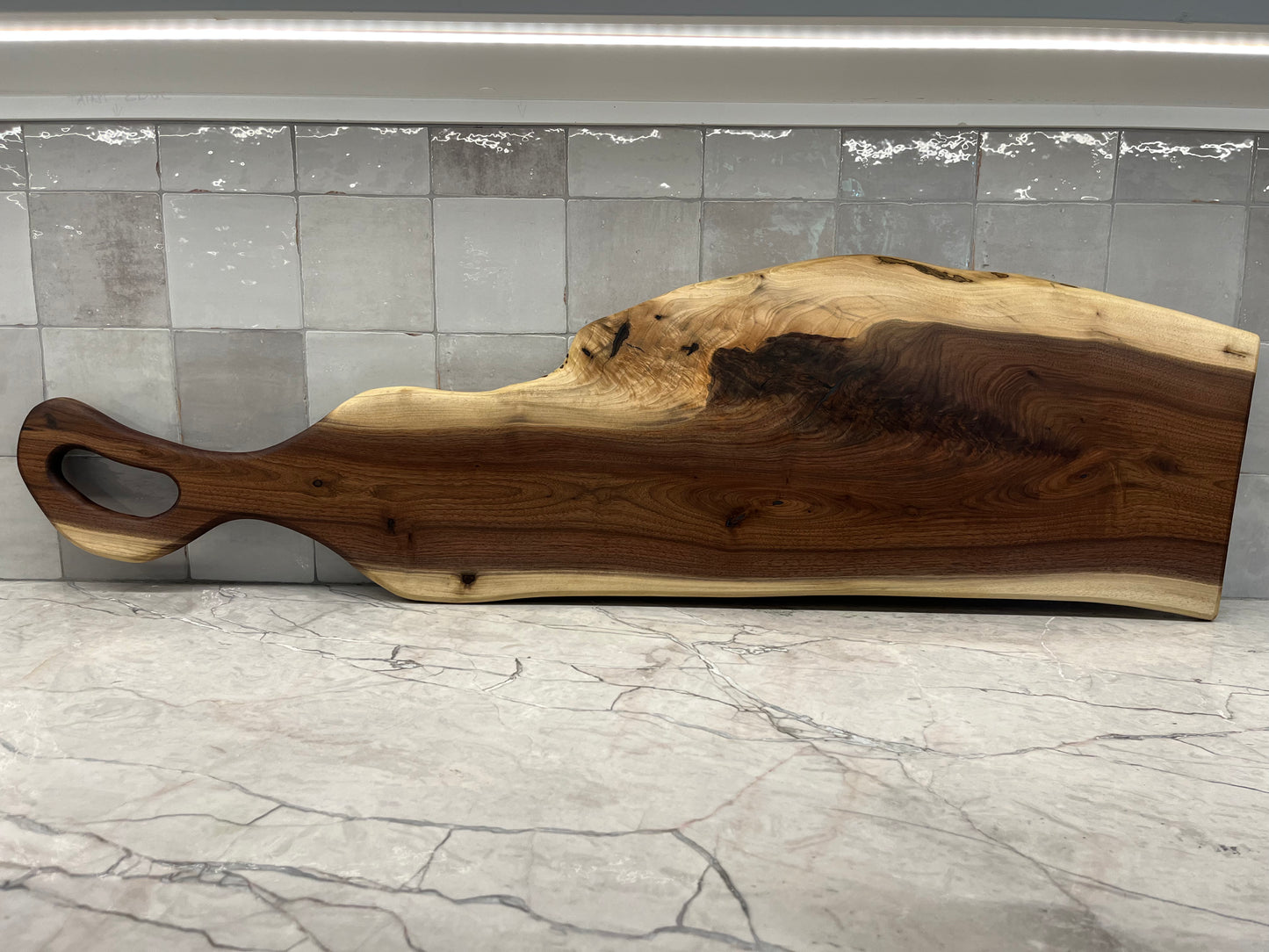 46”x 9” to 12” Black Walnut Live-Edge Charcuterie Board